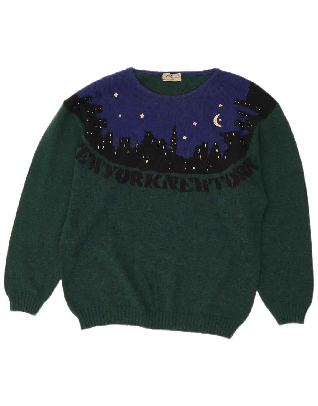 Suéter feminino LES COPAINS com gola redonda UK 18 XL verde colorblock