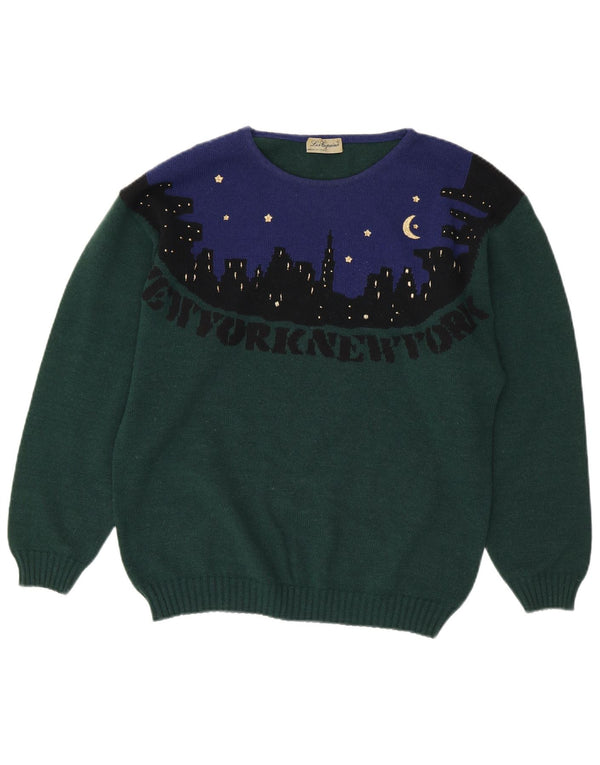 Suéter feminino LES COPAINS com gola redonda UK 18 XL verde colorblock