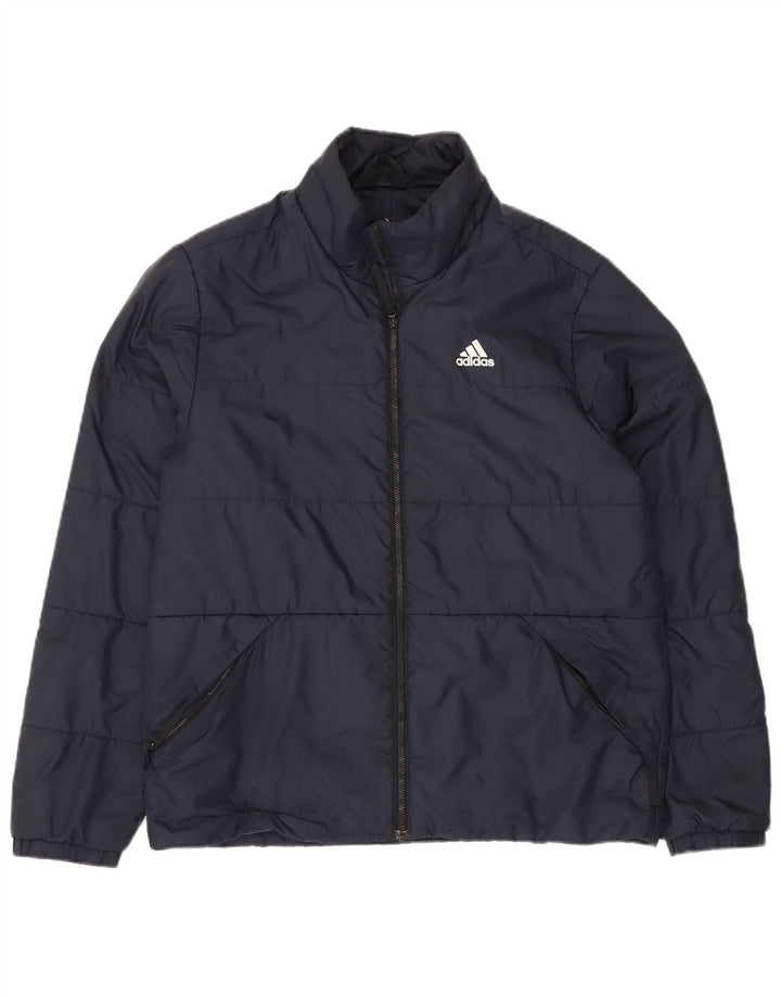Jaqueta acolchoada masculina Adidas UK 38 poliéster azul marinho médio
