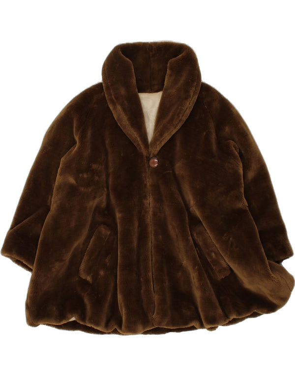 Sobretudo feminino VINTAGE de pele sintética UK 20 2XL poliéster marrom