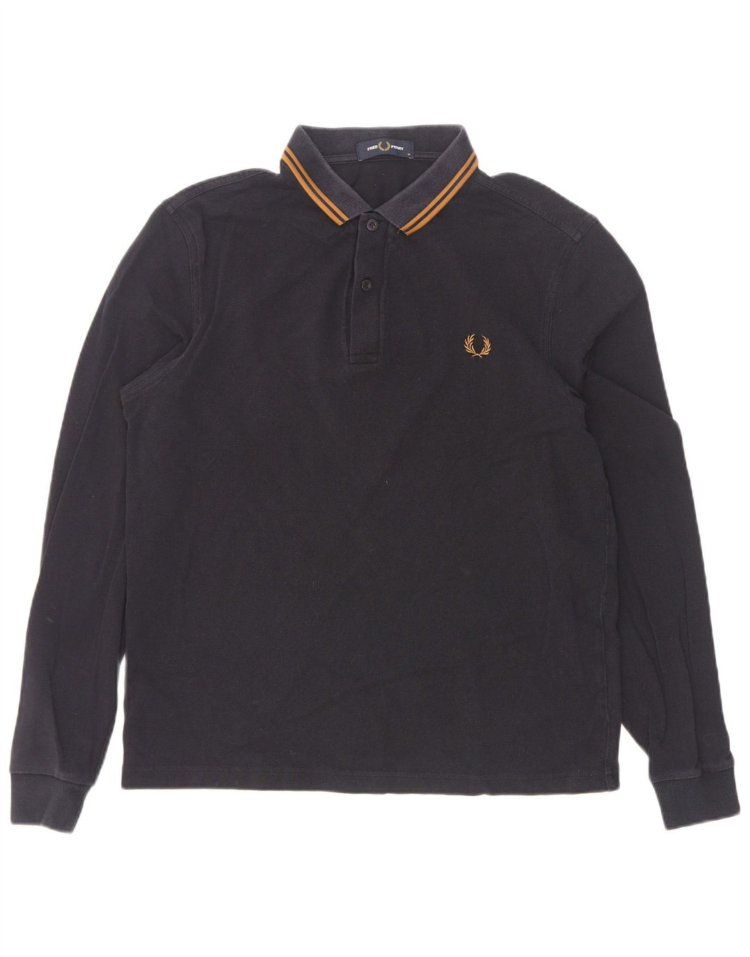 Camisa polo masculina de manga comprida Fred Perry de algodão listrado azul marinho médio