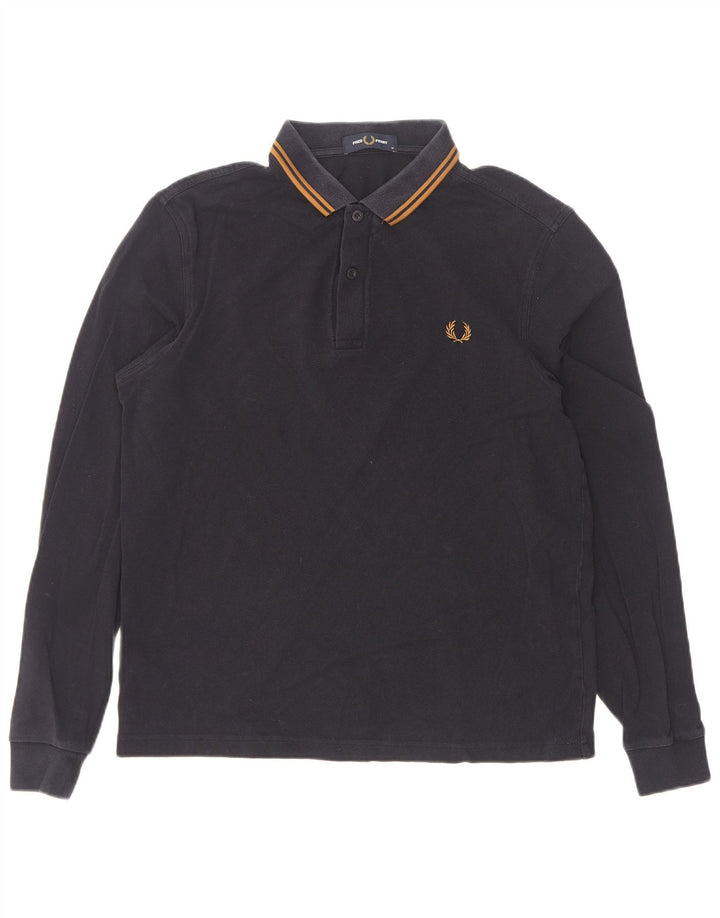 Camisa polo masculina de manga comprida Fred Perry de algodão listrado azul marinho médio