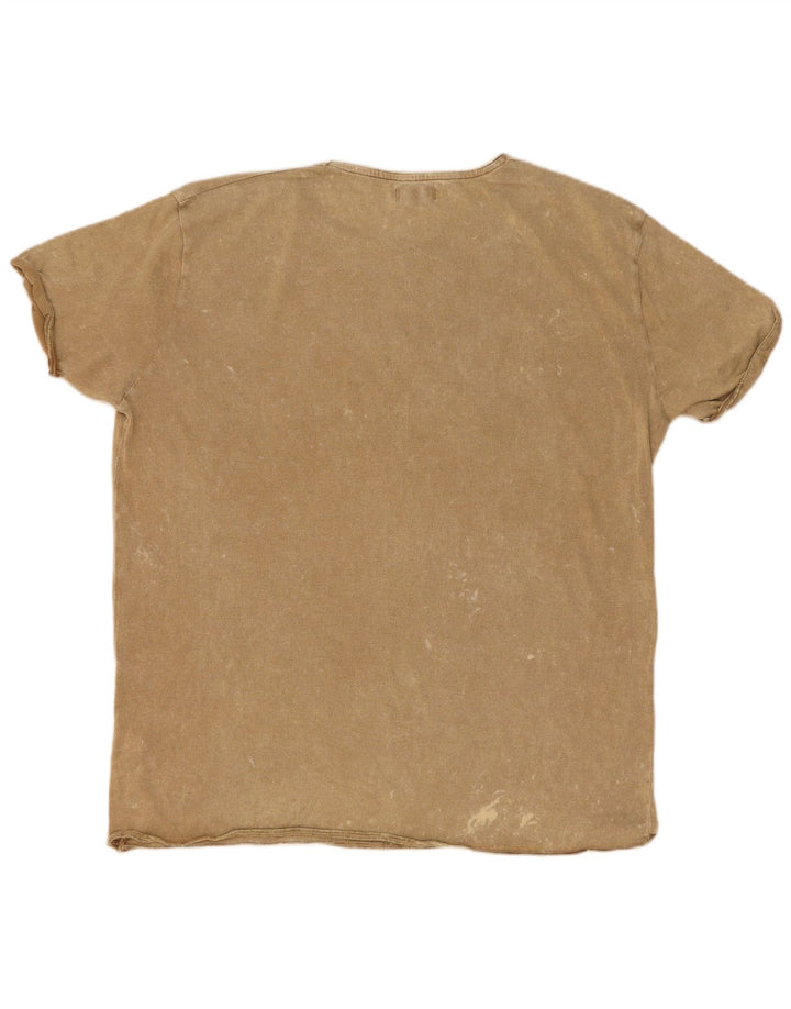 Camiseta masculina Zara Top XL poliéster manchado bege