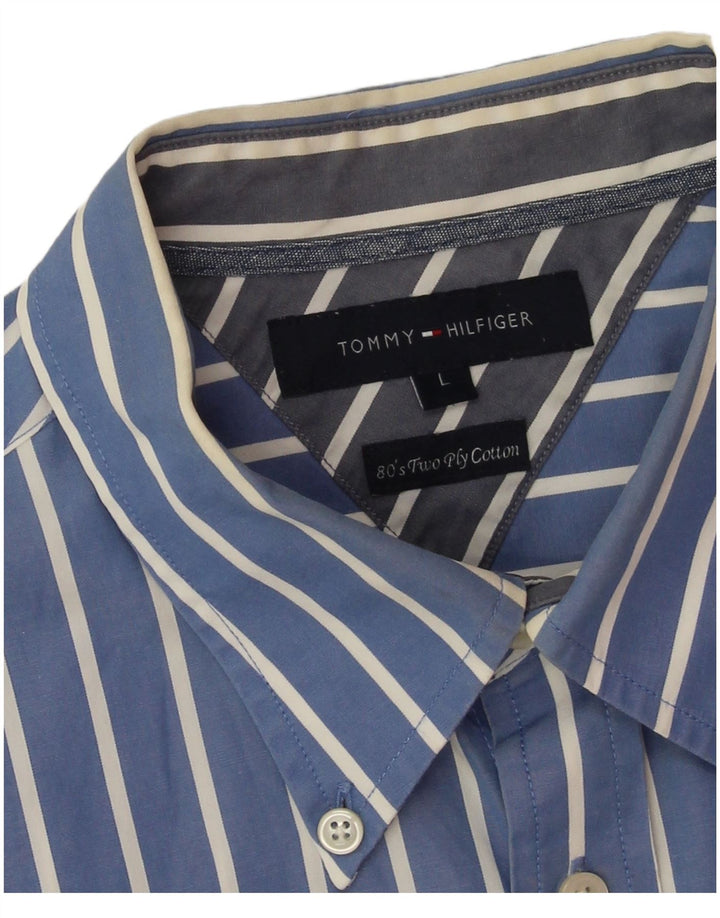 Camisa masculina Tommy Hilfiger grande algodão listrado azul