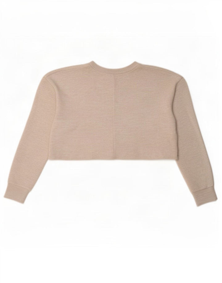 Zara Womens Crop Oversized Top Manga Longa Reino Unido 10 Pequeno Poliéster Bege