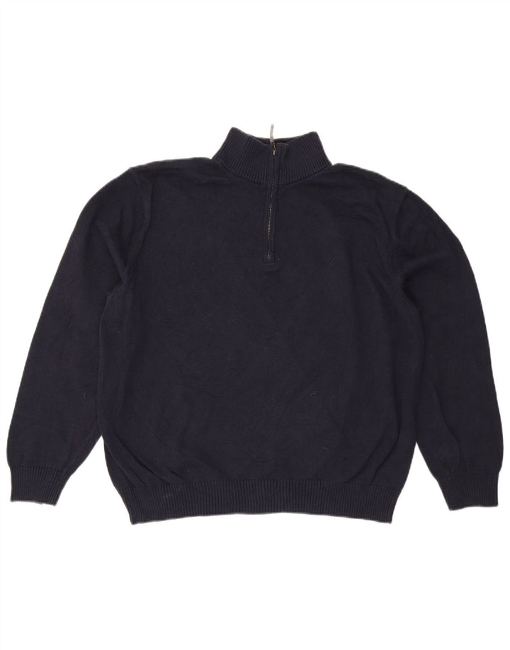 Suéter masculino NAUTICA com zíper e gola XL algodão azul marinho