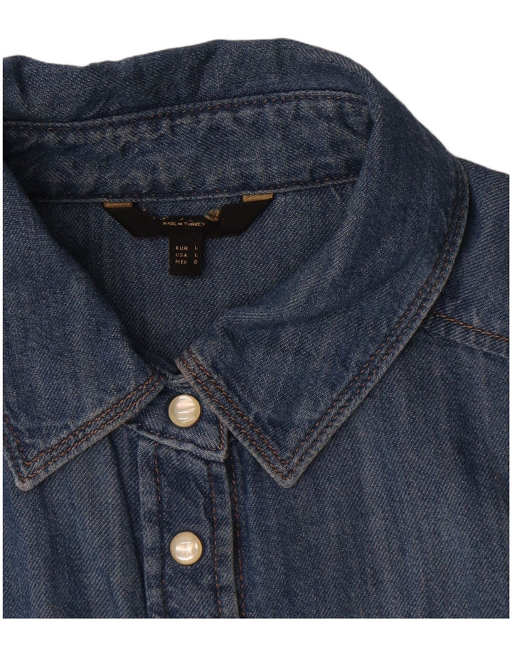 Camisa jeans feminina vintage UK 16 grande azul