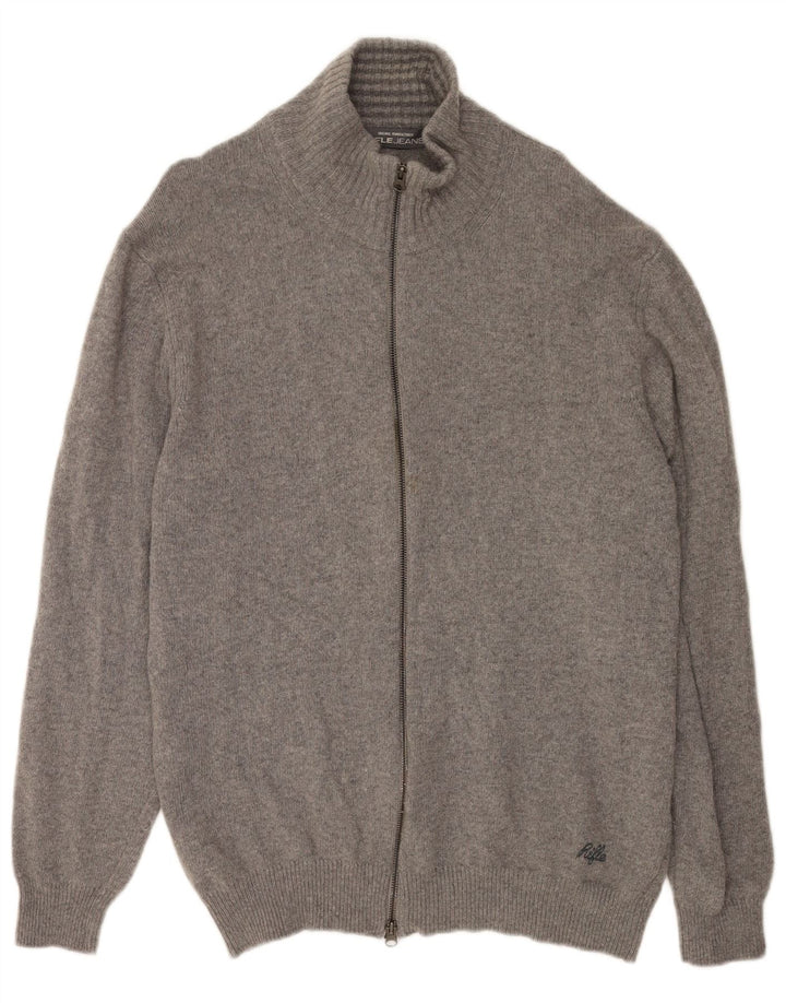 Suéter Cardigan Masculino Rifle 2XL Lã Cinza