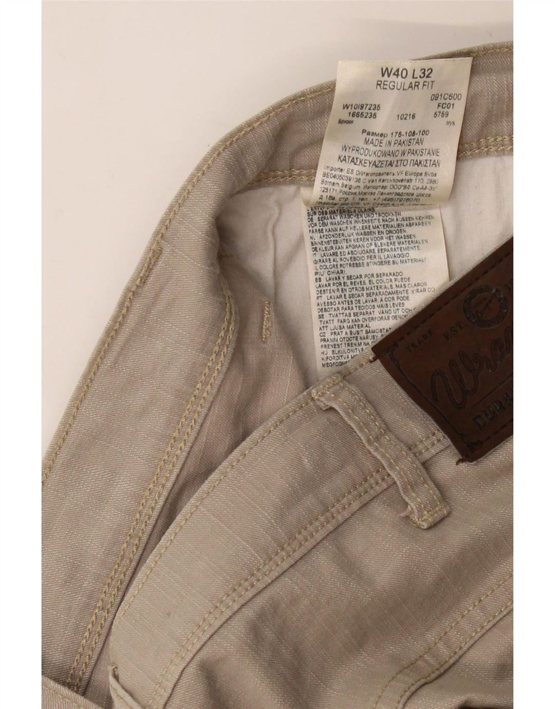 Calça masculina WRANGLER regular fit reta casual W40 L32 algodão bege