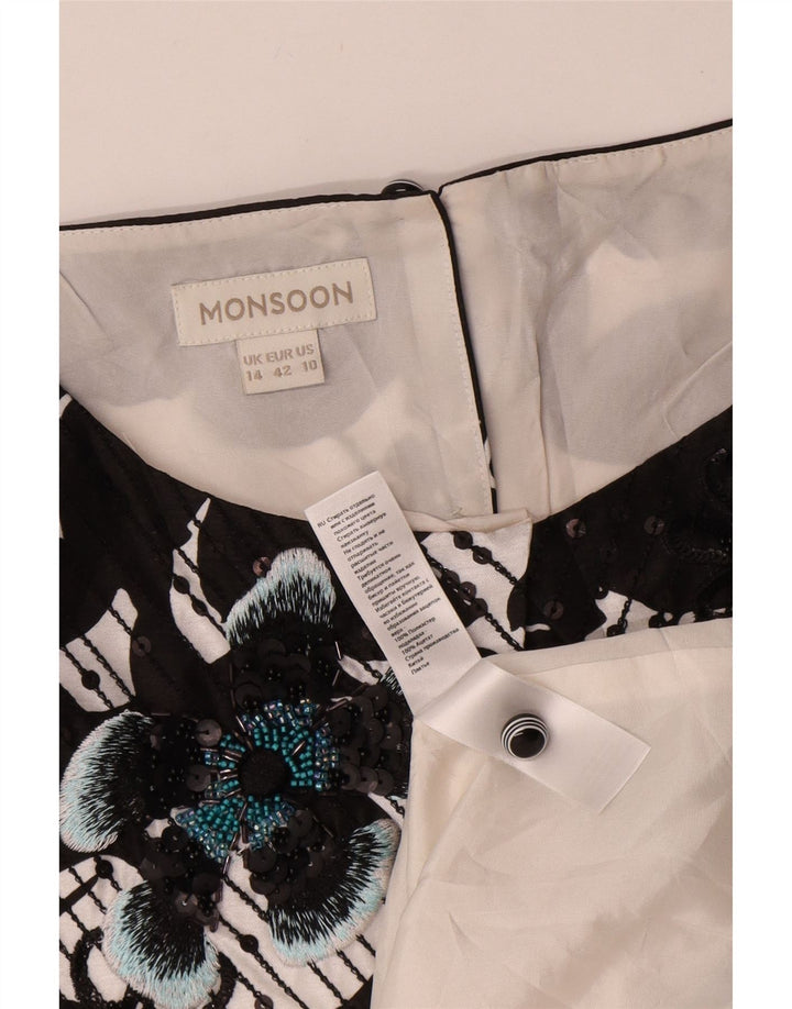 Vestido feminino monsoon sem mangas com bainha UK 14 médio floral multicolorido