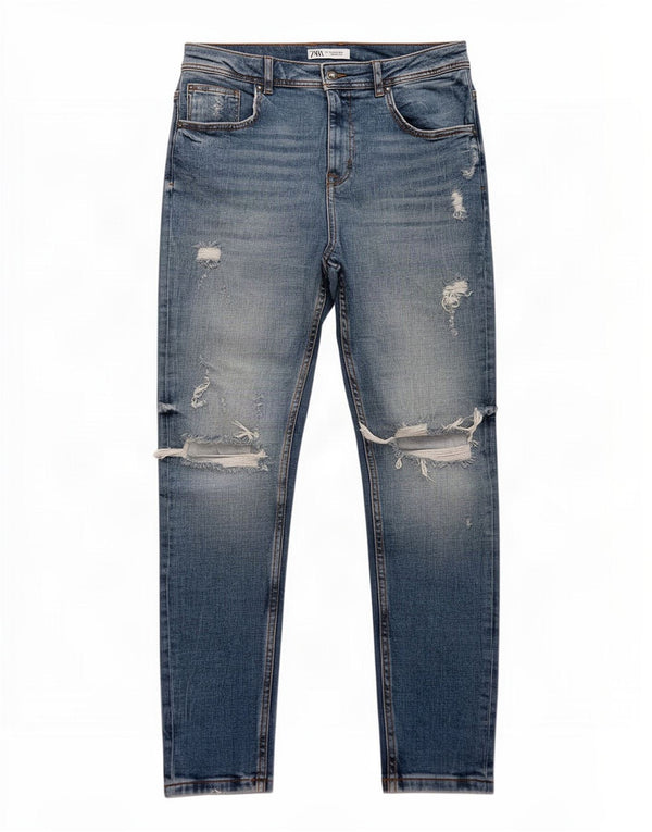 Zara Mens Distressed Slim Jeans EU 40 Médio W31 L26 Azul Algodão