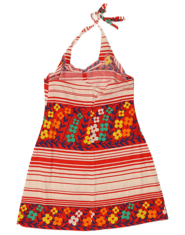 Vestido frente única feminino vintage Reino Unido 8 pequeno floral multicolorido