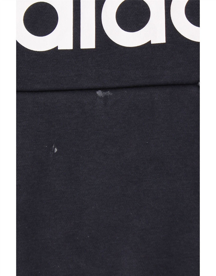 ADIDAS Womens Graphic Hoodie Jumper UK 12/14 Médio Azul Marinho Algodão