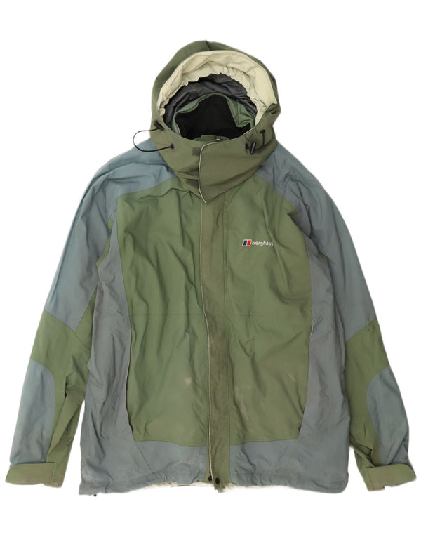 Jaqueta de chuva masculina Berghaus com capuz Reino Unido 40 grande bloco colorido verde nylon