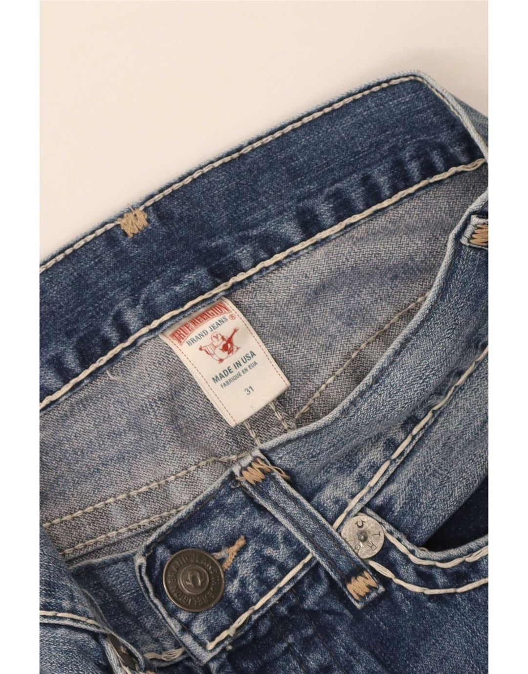 Jeans retos femininos True Religion W31 L28 algodão azul