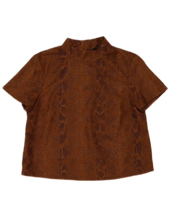 Blusa feminina Zara UK 14 poliéster marrom médio com estampa animal
