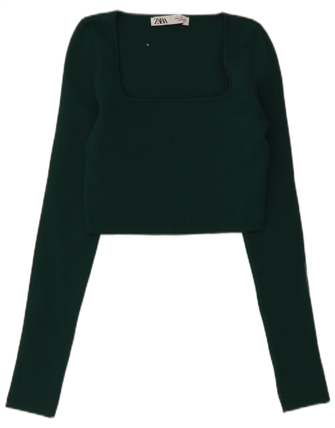Zara Crop Top Feminino Manga Longa Reino Unido 8 Poliéster Verde Pequeno