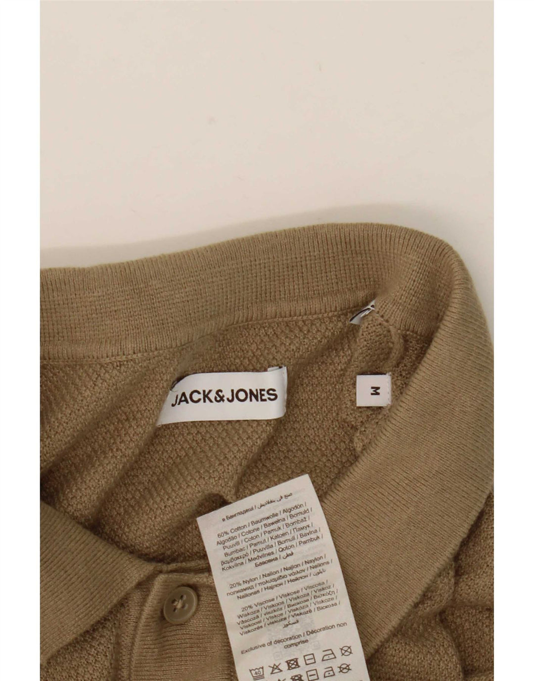 Camisa masculina de manga curta Jack & Jones algodão bege médio