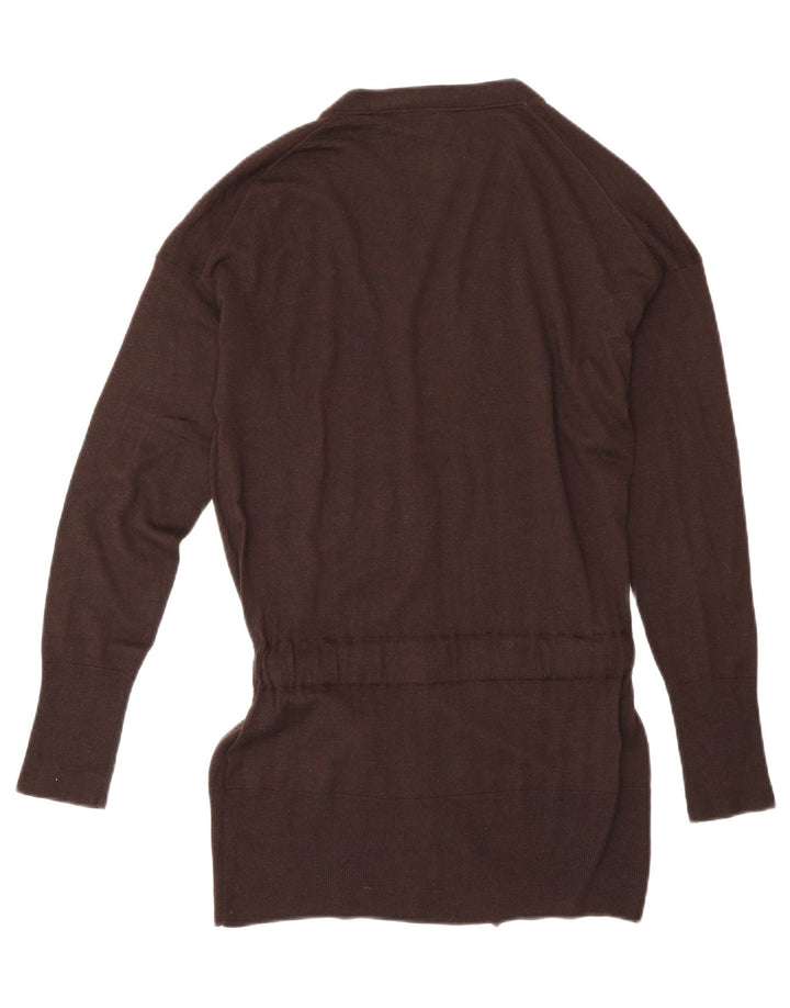 Suéter cardigã feminino Massimo Dutti com palangre Reino Unido 14 grande lã marrom