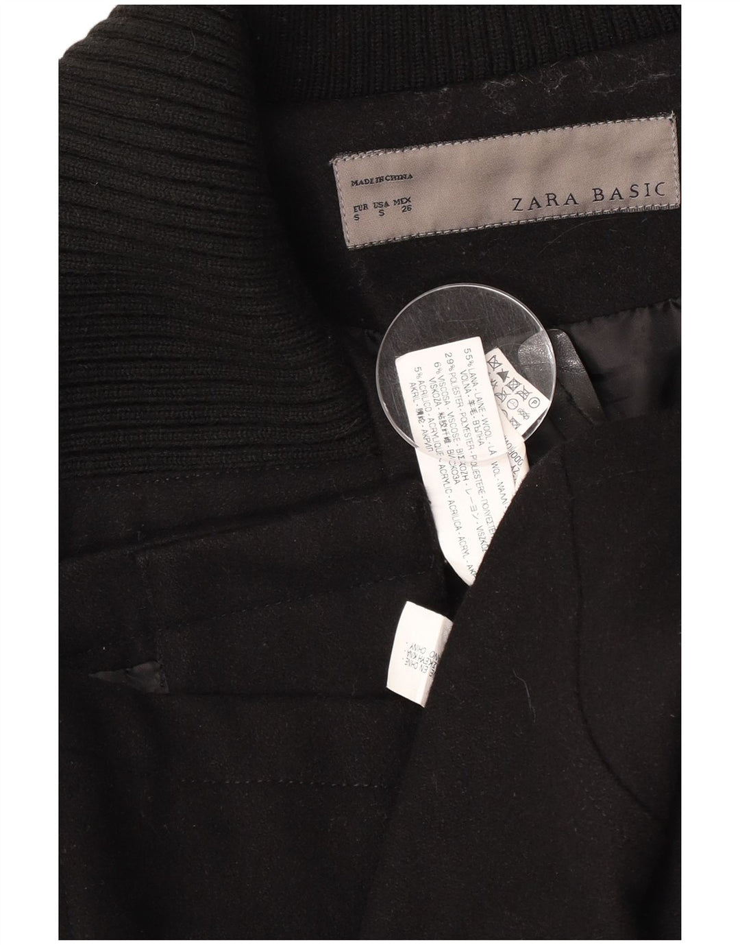 Zara Womens Trench Coat UK 10 Pequeno Lã Preta