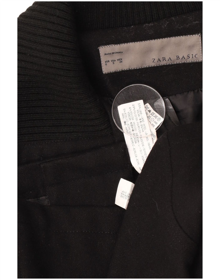 Zara Womens Trench Coat UK 10 Pequeno Lã Preta