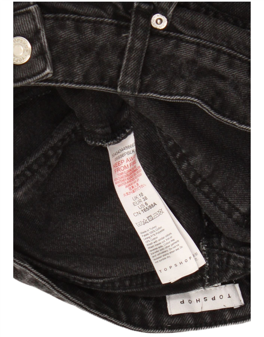 Saia jeans feminina TOPSHOP UK 10 pequena W26 algodão preto