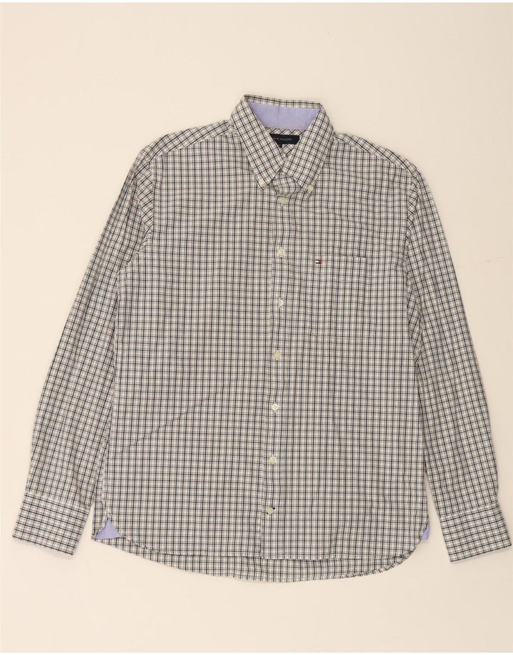 Camisa masculina TOMMY HILFIGER algodão xadrez cinza médio
