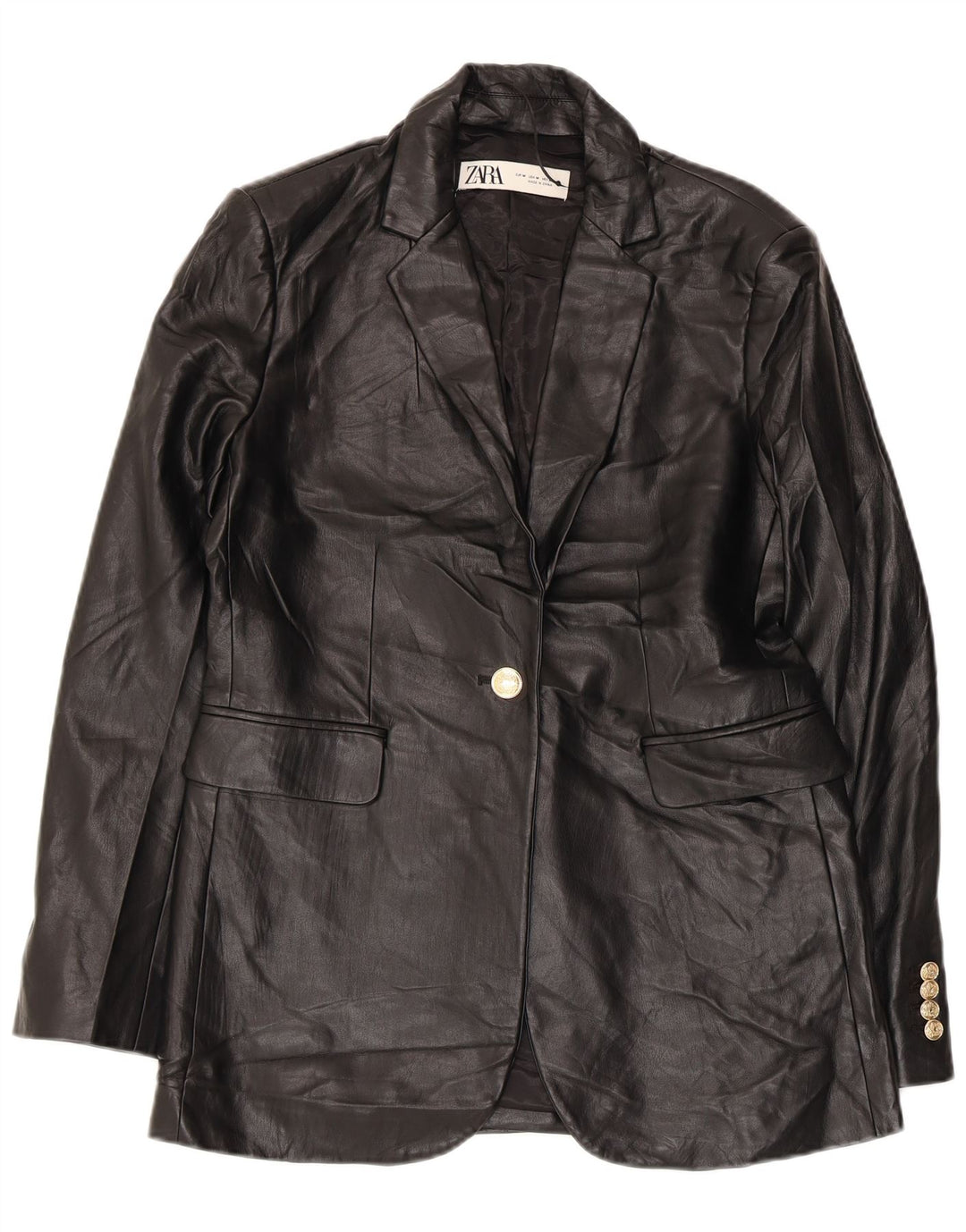 Jaqueta blazer feminina Zara com 1 botão de couro sintético Reino Unido 14 médio preto