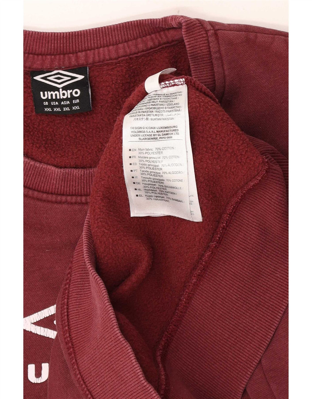 Moletom gráfico masculino Umbro Jumper 2XL Algodão Borgonha