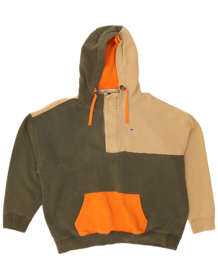 TOMMY JEANS Suéter masculino com capuz e gola grande com zíper, bloco colorido verde médio