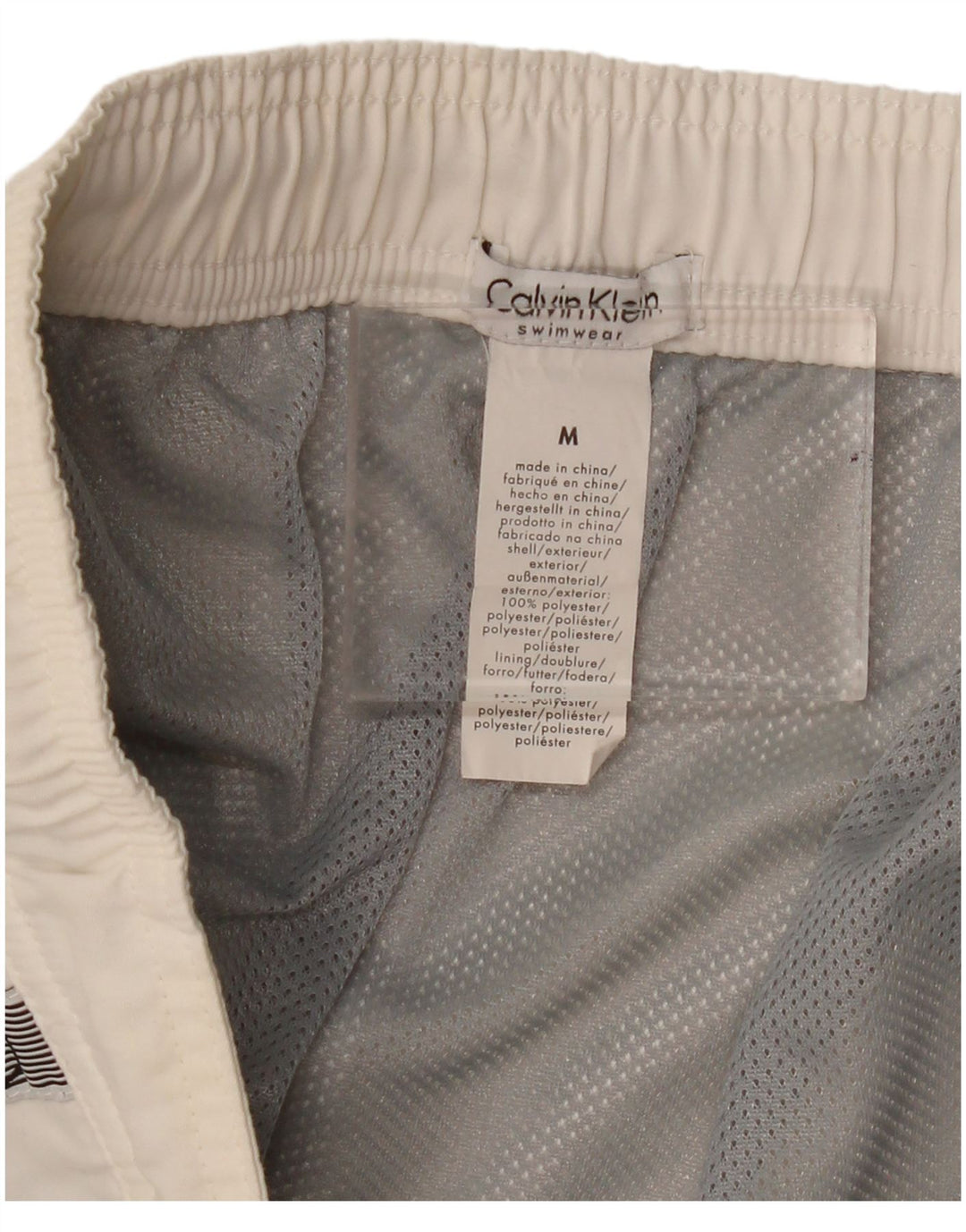 Shorts de natação masculino Calvin Klein gráfico médio branco poliéster
