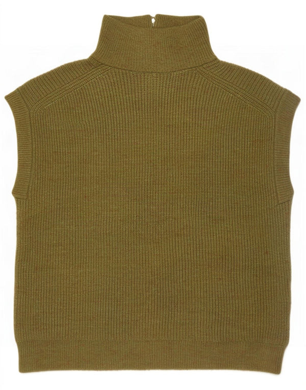 Marks & Spencer Womens Zip Neck Vest Tank Top UK 14 Medium Khaki Flecked