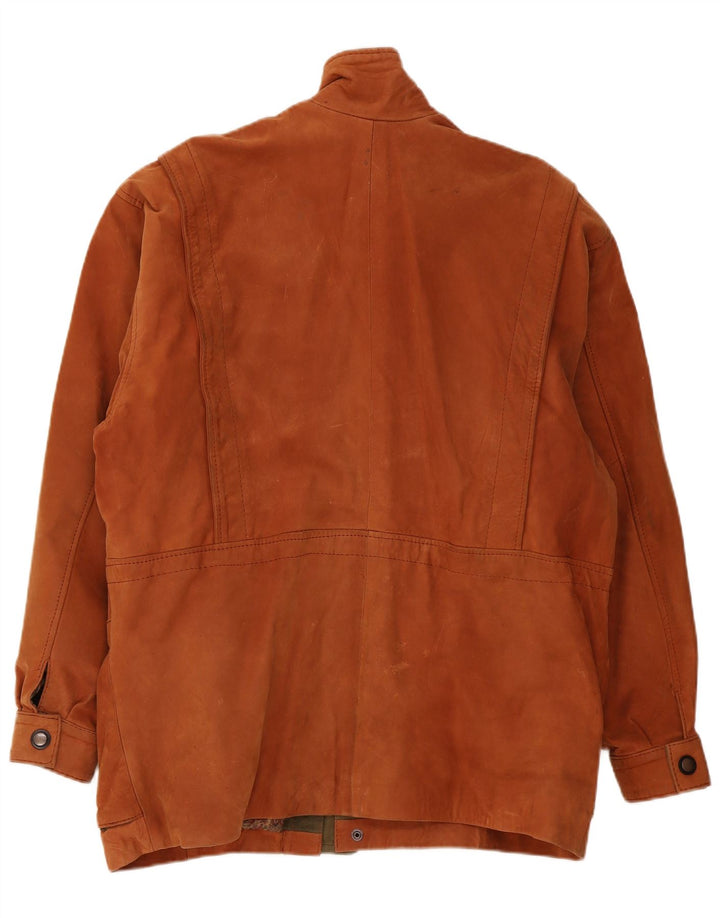 Jaqueta de couro masculina vintage UK 42 XL marrom colorblock