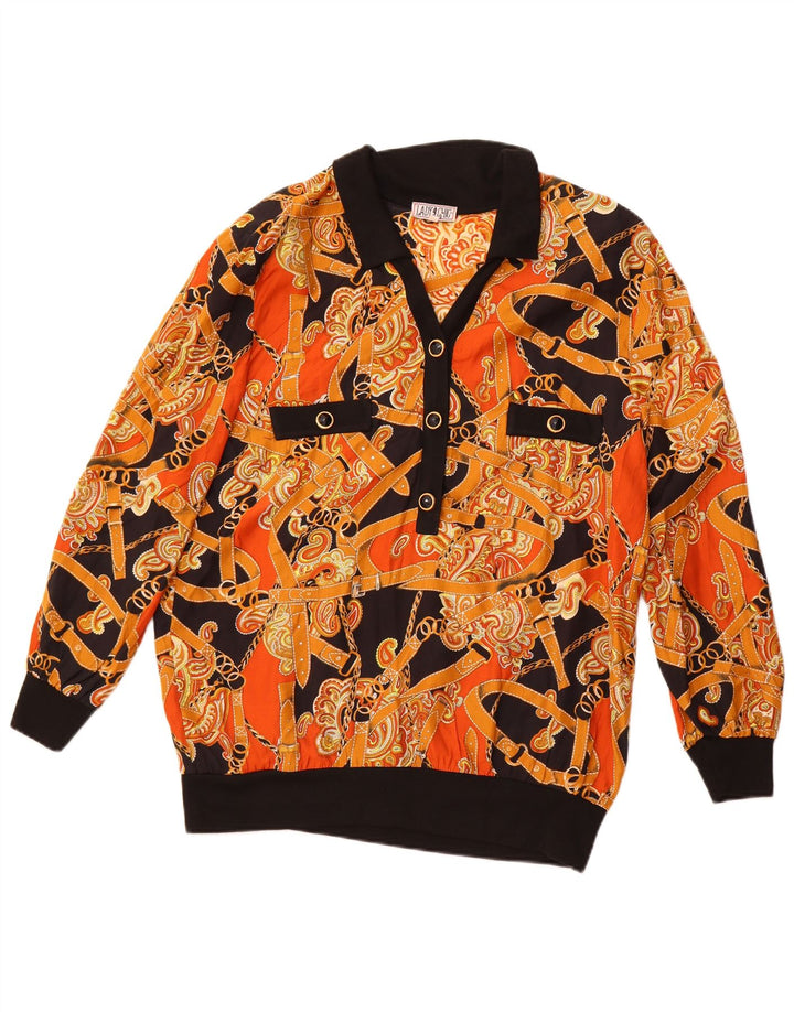 Blusa feminina vintage com padrão abstrato pulôver IT 50 XL laranja