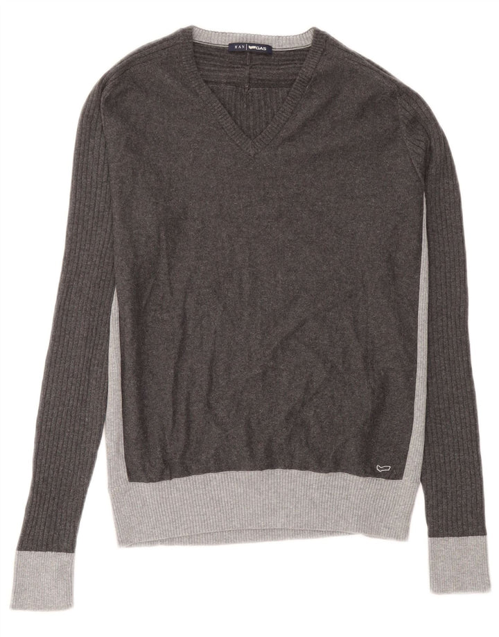Suéter masculino Gas com gola V e algodão colorblock cinza médio