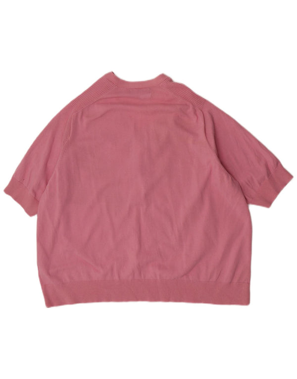 Suéter feminino Marks & Spencer manga curta com decote em V Reino Unido 18 XL rosa