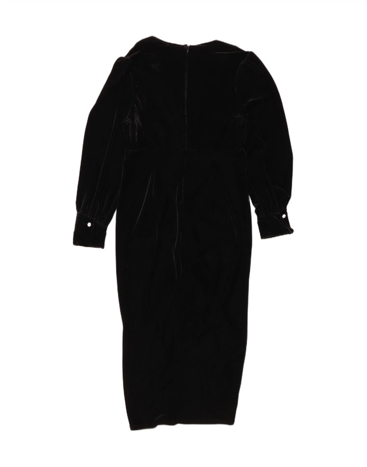 NEXT Vestido feminino de veludo com manga comprida e bodycon UK 12 poliéster preto médio