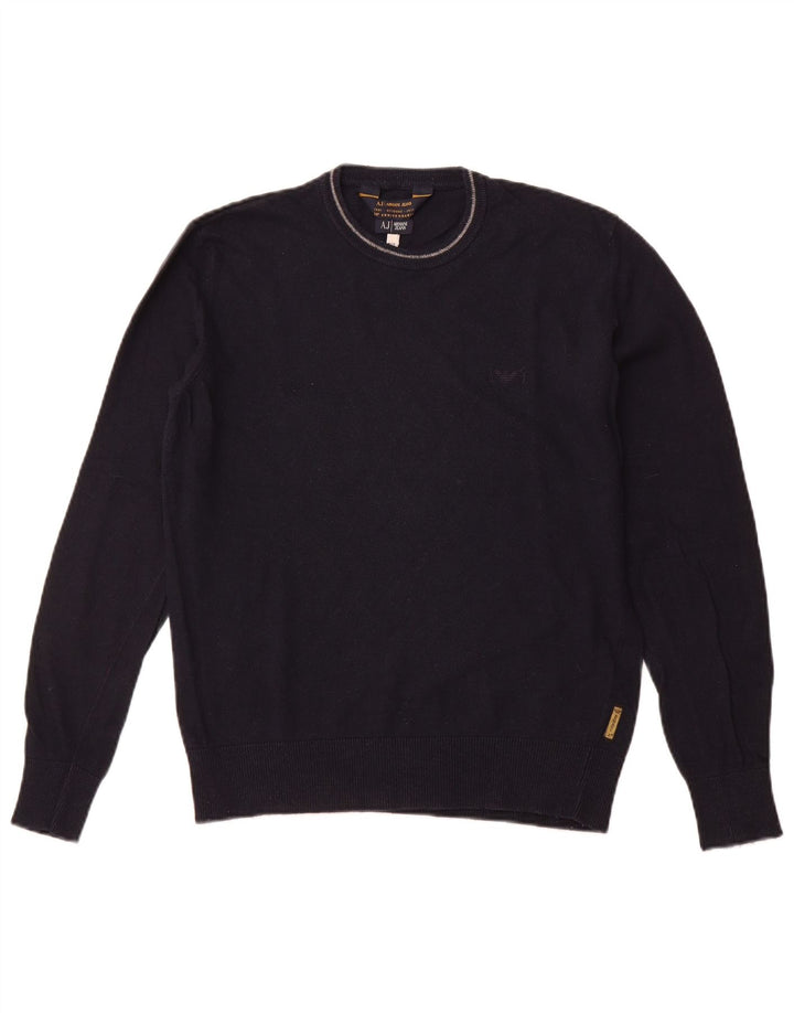 Suéter masculino ARMANI JEANS com gola redonda e viscose azul marinho médio