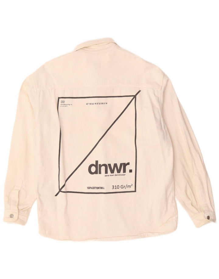 Camisa jeans masculina Zara Graphic Relaxed Fit médio algodão branco