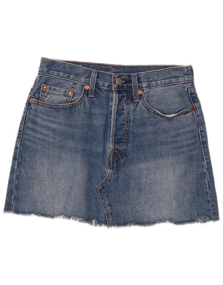 Mini saia jeans feminina Levi's W27 pequena algodão azul