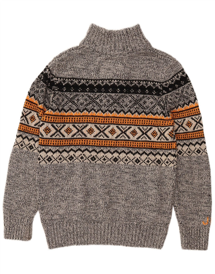 Suéter masculino Superdry com zíper e gola grande cinza Fair Isle acrílico