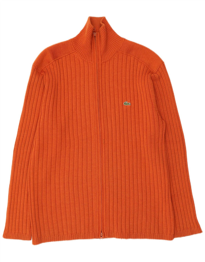 Suéter cardigã masculino LACOSTE tamanho 7 2XL lã laranja