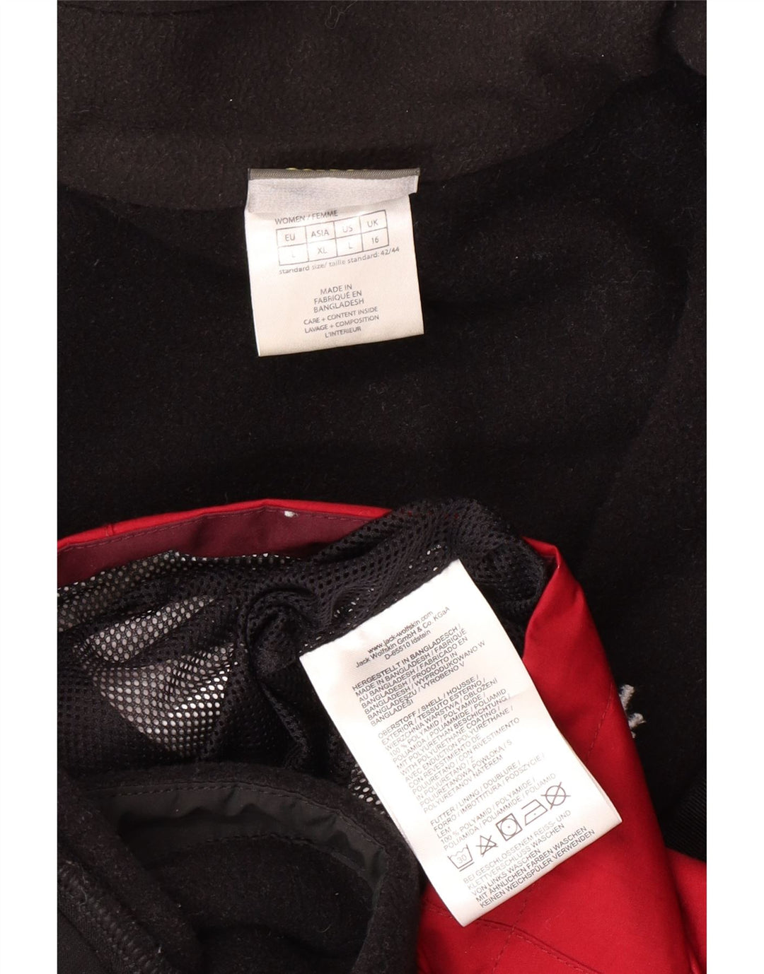 Jaqueta de chuva feminina com capuz JACK WOLFSKIN Reino Unido 16 grande bloco colorido vermelho