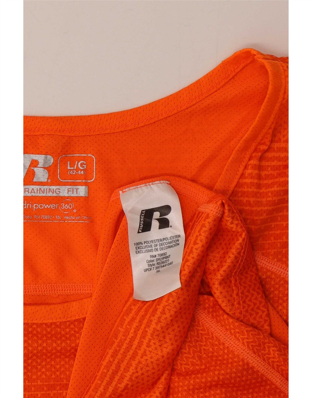 Russell Athletic Mens Vest Top UK 42/44 Grande Laranja Listrado Poliéster