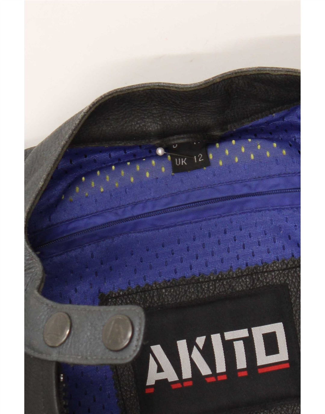 Jaqueta feminina Akito de couro gráfico Racer UK 12 bloco colorido preto médio