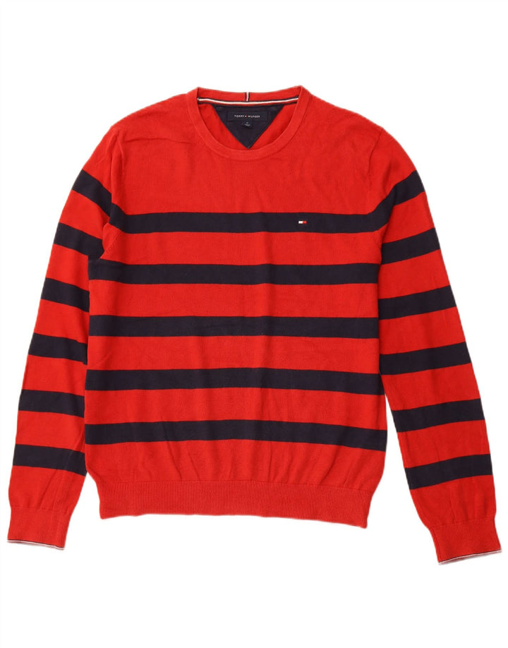 Suéter masculino TOMMY HILFIGER com gola redonda, algodão listrado vermelho médio