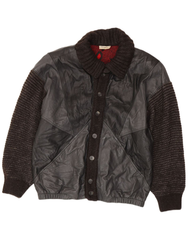 Jaqueta de couro masculina Bizzarro UK 40 grande preta