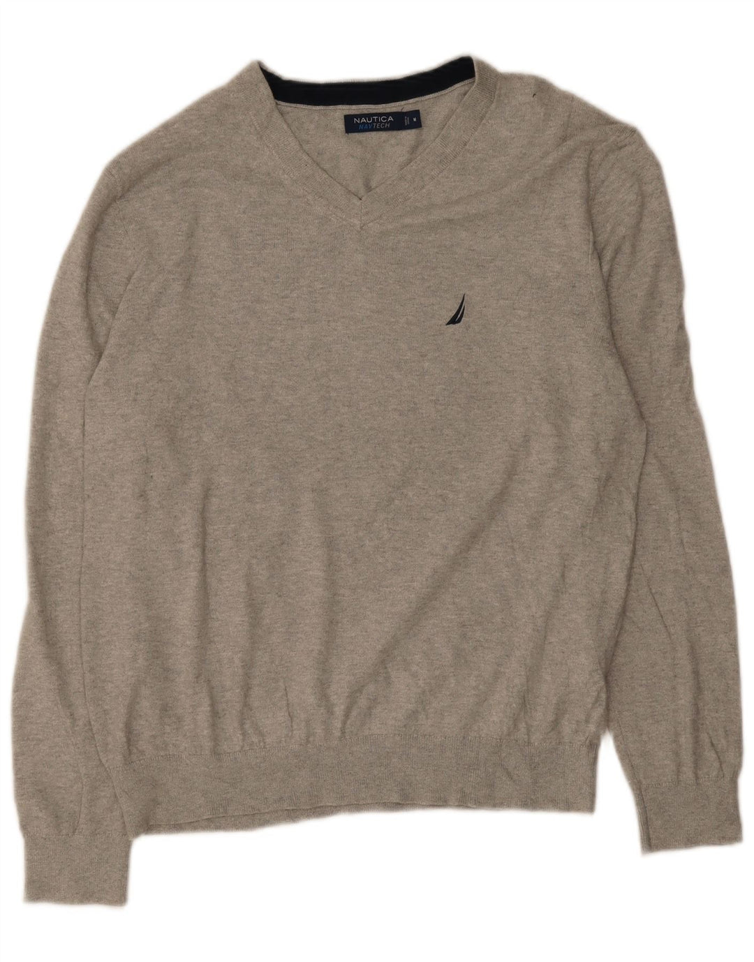 Suéter masculino Nautica com gola V e algodão cinza médio