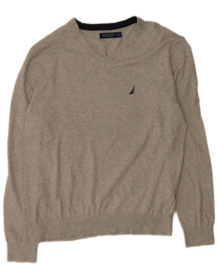 Suéter masculino Nautica com gola V e algodão cinza médio