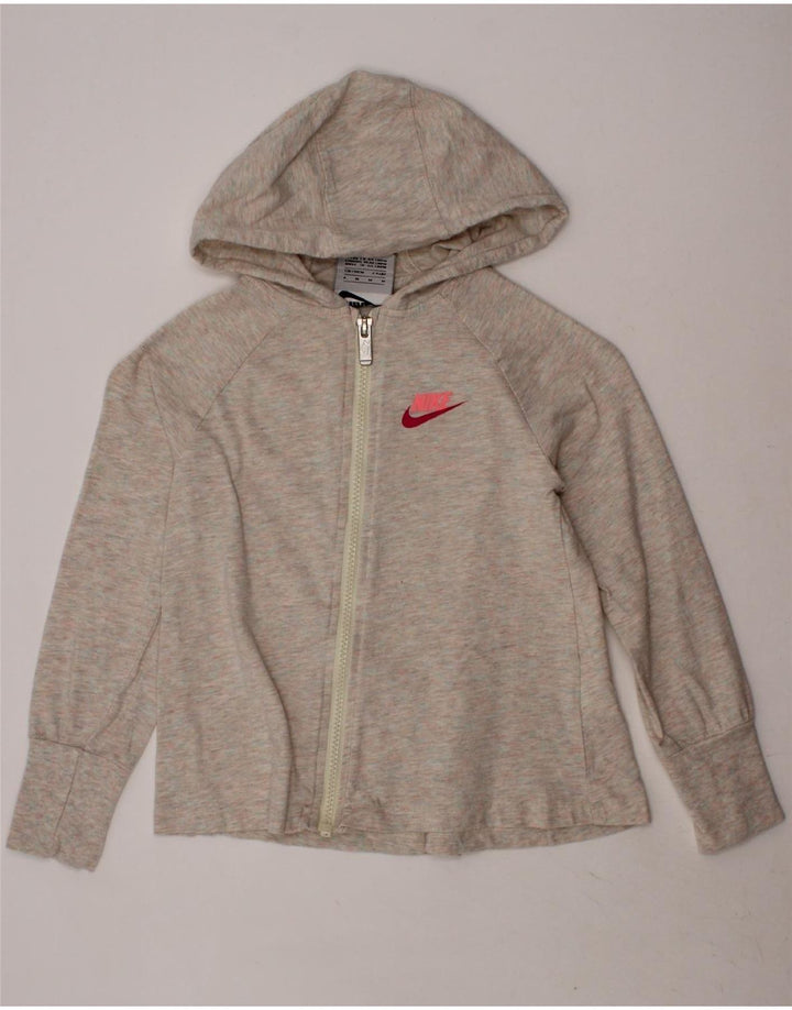 NIKE Girls Zip Hoodie Sweater 5-6 Years Medium Grey Flecked Cotton Vintage Nike and Second-Hand Nike from Messina Hembry 